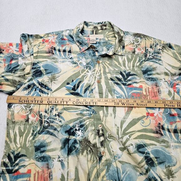 Hawaiian Shirt XLT Blue Green Cream Aloha Territory Ahead Tropical Palms Floral - Picture 4 of 5